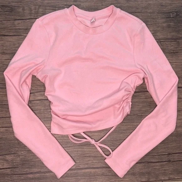 Oh Polly Light Pink Long Sleeve Crop Top - Picture 3 of 4
